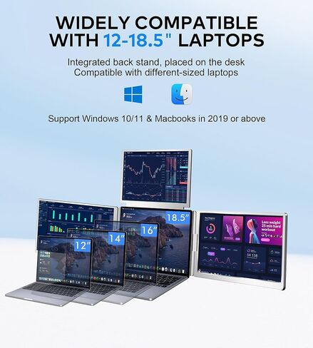 شاشة كمبيوتر محمول FOPO مقاس 16 بوصة محمولة، شاشة رباعية، كابل واحد فقط لـ 3 شاشات، موسع كمبيوتر محمول FHD 1200P IPS متوافق مع Wins/Mac لأجهزة الكمبيوتر المحمولة مقاس 13.6 بوصة - 18.5 بوصة in Kuwait