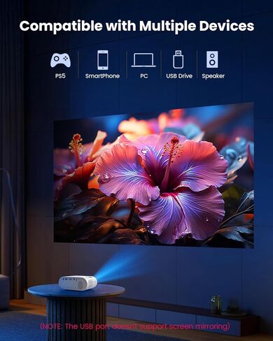 جهاز عرض صغير، جهاز عرض فيديو YOWHICK 2026 مطور بدقة Full HD 1080P، جهاز عرض أفلام محمول للمسرح المنزلي، متوافق مع iOS/Android/Windows/TV Stick/Box/USB/HDMI، هدايا عيد الحب in Kuwait