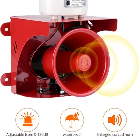 QWORK Industrial Siren Alarm Strobe Light, AC110V-120V, 120dB Emergency Strobe Security Alarm for Warehouse, Factory, School (No Switch, Always On) in Saudi Arabia