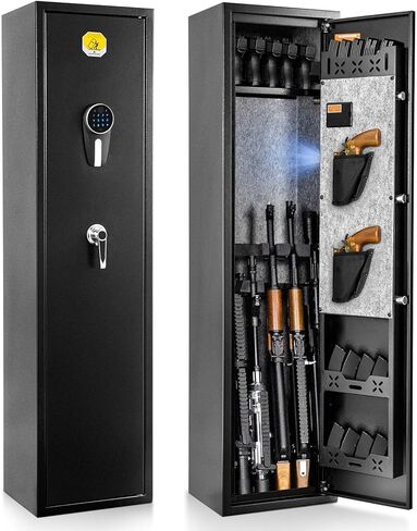 BlackSmith Biometric Gun Safe for Rifles Home Long Gun Safe Quick Access Fingerprint Recognition Pistols Safe Keypad Wall Mount Large Gun Cabinet with Lock Box Pistol Rack Pockets Ammo Storage in Saudi Arabia