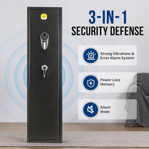 BlackSmith Biometric Gun Safe for Rifles Home Long Gun Safe Quick Access Fingerprint Recognition Pistols Safe Keypad Wall Mount Large Gun Cabinet with Lock Box Pistol Rack Pockets Ammo Storage in Saudi Arabia