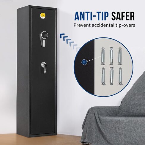 BlackSmith Biometric Gun Safe for Rifles Home Long Gun Safe Quick Access Fingerprint Recognition Pistols Safe Keypad Wall Mount Large Gun Cabinet with Lock Box Pistol Rack Pockets Ammo Storage in Saudi Arabia
