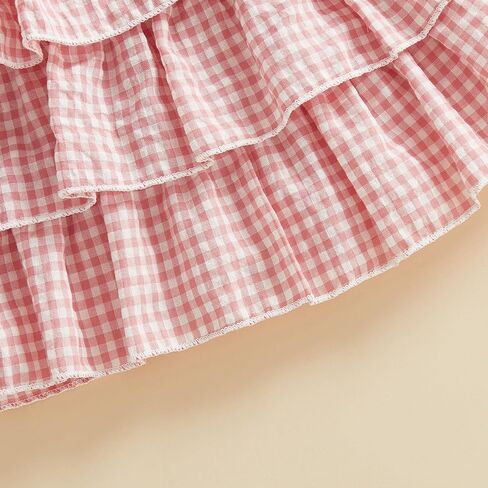 Amiblvowa Baby Girl One Birthday Outfit 1st First 1 Year Old Short Sleeve Romper Ruffle Plaid Skirt Sets Cake Smash Clothing in Saudi Arabia
