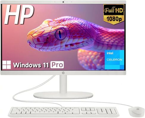 كمبيوتر مكتبي HP 22 بوصة FHD IPS الكل في واحد، VA Panle LED، Intel Celeron J4025، 32 جيجا DDR4، 1 تيرابايت SSD، Intel UHD Graphics، لوحة مفاتيح وماوس سلكية، Wi-Fi 6، 1x HDMI، 1 1x USB-C، 4 x USB-A، Windows 11 Pro، أبيض in Kuwait