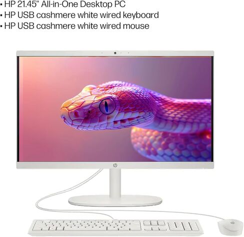 كمبيوتر مكتبي HP 22 بوصة FHD IPS الكل في واحد، VA Panle LED، Intel Celeron J4025، 32 جيجا DDR4، 1 تيرابايت SSD، Intel UHD Graphics، لوحة مفاتيح وماوس سلكية، Wi-Fi 6، 1x HDMI، 1 1x USB-C، 4 x USB-A، Windows 11 Pro، أبيض in Kuwait