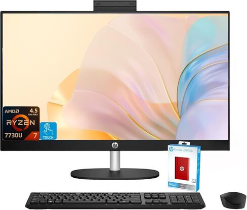كمبيوتر مكتبي HP الكل في واحد بشاشة لمس FHD مقاس 27 بوصة، AMD Ryzen 7 (يصل إلى 4.5 جيجا هرتز)، ذاكرة الوصول العشوائي 32 جيجابايت، تخزين 1.5 تيرابايت (1 تيرابايت PCIe+500 جيجابايت محرك أقراص خارجي)، Wi-Fi 6، USB-C، لوحة مفاتيح وماوس لاسلكي، Windows 11 in Kuwait