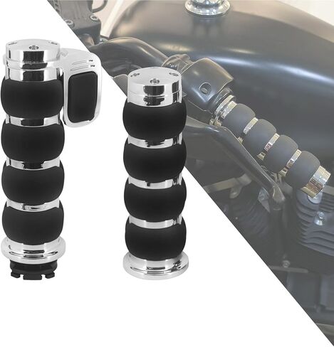 HDBUBALUS Rubber Hand Grips 1" Throttle Control 25mm Handlebar Grips Fit for Harley Sportster XL Dyna Softail Touring Street Glide Road King 1995-up Chrome in Saudi Arabia