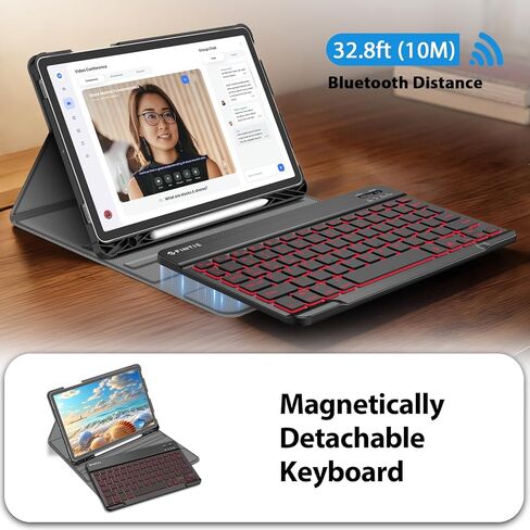 حافظة لوحة المفاتيح Fintie ذات الإضاءة الخلفية لجهاز Samsung Galaxy Tab S10 Lite/ S10 FE/ S9 FE 5G 10.9 بوصة/Tab S9 11 بوصة مع حامل قلم S، غطاء واقٍ للوحة المفاتيح بلوتوث بإضاءة خلفية قابلة للفصل بـ 7 ألوان، أسود in Kuwait