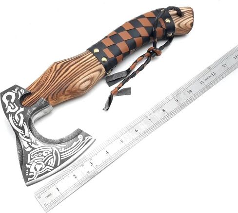 Handmade Viking Axe Ashwood Handle Carbon Steel Blade, Outdoor Camping Hunting, Norse Hatchets Axes, with Brown Leather Wrapped Handle & Leather Sheath Wood Splitting Axes in Saudi Arabia