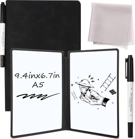Marspark Portable White Board Board Dry Erase Board 9.4 "× 6.7" صغيرة قابلة للطي قابلة للطي مزدوجة الجوانب مع إكسسوارات مكتب تنظيف القلم الأسود للتخطيط للاجتماع in Saudi Arabia