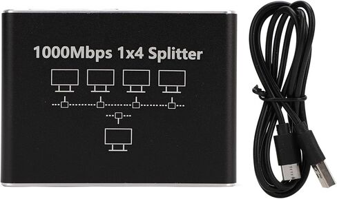 Ethernet Splitter 1 to 4, USB C Powered Gigabit Network Hub, 1000Mbps High Speed, Plug and Play, Aluminum Alloy, with RJ45 Connector, for Cat 8 7 6 Computer Router TV in Saudi Arabia