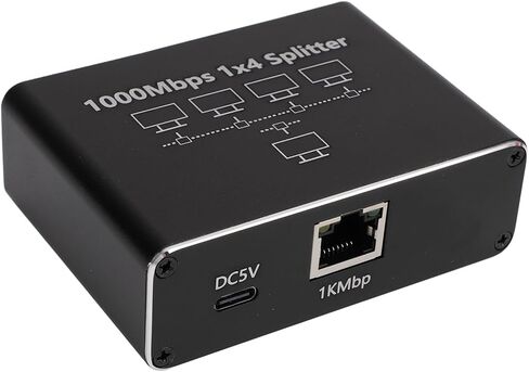 Ethernet Splitter 1 to 4, USB C Powered Gigabit Network Hub, 1000Mbps High Speed, Plug and Play, Aluminum Alloy, with RJ45 Connector, for Cat 8 7 6 Computer Router TV in Saudi Arabia