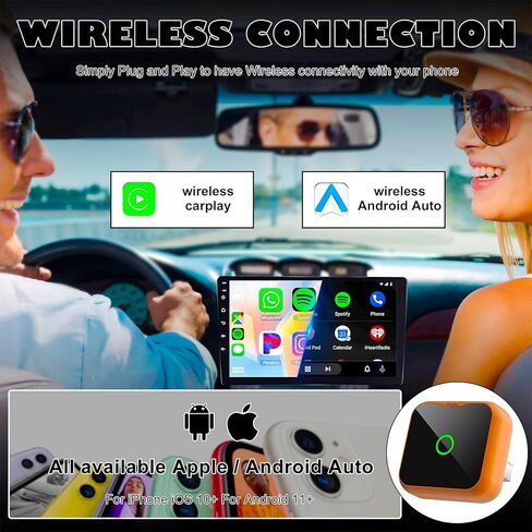 محول CarPlay لاسلكي 2 في 1 لأجهزة iPhone وAndroid Auto Mini الحجم، (إصدار 2026، نظام قابل للترقية)، يحول السلك إلى اتصال لاسلكي سريع، اتصال تلقائي سريع، اتصال ثابت للتوصيل والتشغيل in Saudi Arabia