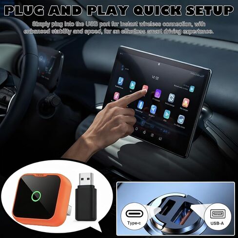 محول CarPlay لاسلكي 2 في 1 لأجهزة iPhone وAndroid Auto Mini الحجم، (إصدار 2026، نظام قابل للترقية)، يحول السلك إلى اتصال لاسلكي سريع، اتصال تلقائي سريع، اتصال ثابت للتوصيل والتشغيل in Saudi Arabia