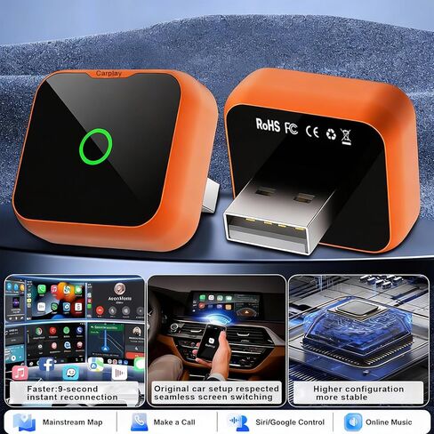محول CarPlay لاسلكي 2 في 1 لأجهزة iPhone وAndroid Auto Mini الحجم، (إصدار 2026، نظام قابل للترقية)، يحول السلك إلى اتصال لاسلكي سريع، اتصال تلقائي سريع، اتصال ثابت للتوصيل والتشغيل in Saudi Arabia