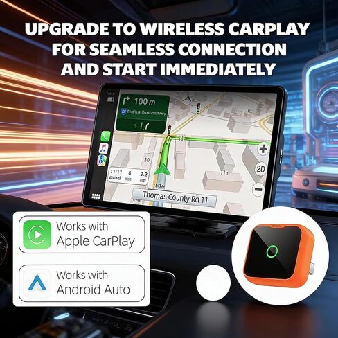 محول CarPlay لاسلكي 2 في 1 لأجهزة iPhone وAndroid Auto Mini الحجم، (إصدار 2026، نظام قابل للترقية)، يحول السلك إلى اتصال لاسلكي سريع، اتصال تلقائي سريع، اتصال ثابت للتوصيل والتشغيل in Saudi Arabia