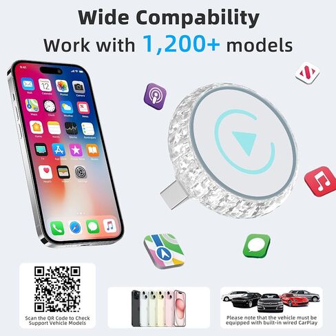 محول Carplay لاسلكي صغير لهاتف iPhone - محول Carplay اللاسلكي Car Play Dongle، متوافق مع iPhone iOS 10+، أبيض in Kuwait