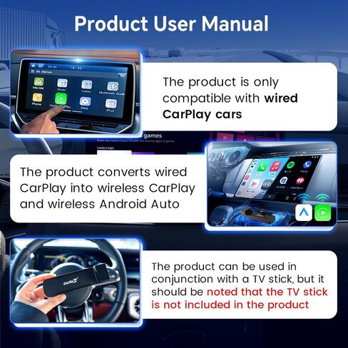 Carlinkit Wireless CarPlay Adapter 3-in-1︱Designed for TV Sticks︱for Wired CarPlay Cars︱Support converting Wired CarPlay to Wireless CarPlay & Android Auto︱Support HDMI Port Fir e TV Sticks inputting in Saudi Arabia