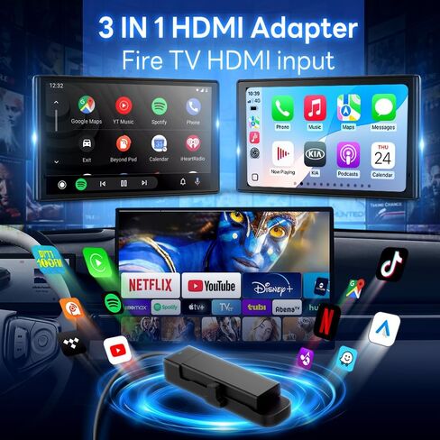 Carlinkit Wireless CarPlay Adapter 3-in-1︱Designed for TV Sticks︱for Wired CarPlay Cars︱Support converting Wired CarPlay to Wireless CarPlay & Android Auto︱Support HDMI Port Fir e TV Sticks inputting in Saudi Arabia
