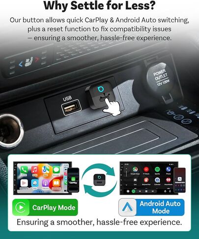 محول CarPlay اللاسلكي OTTOCAST Mini Pico، لا مزيد من الكابلات، ذاكرة هاتف مزدوجة، مفتاح بزر واحد، Wi-Fi 6 وBluetooth 5.4 in Kuwait