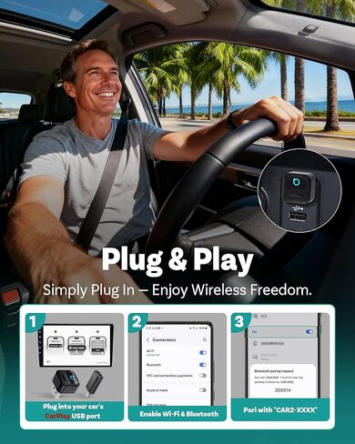 محول CarPlay اللاسلكي OTTOCAST Mini Pico، لا مزيد من الكابلات، ذاكرة هاتف مزدوجة، مفتاح بزر واحد، Wi-Fi 6 وBluetooth 5.4 in Kuwait