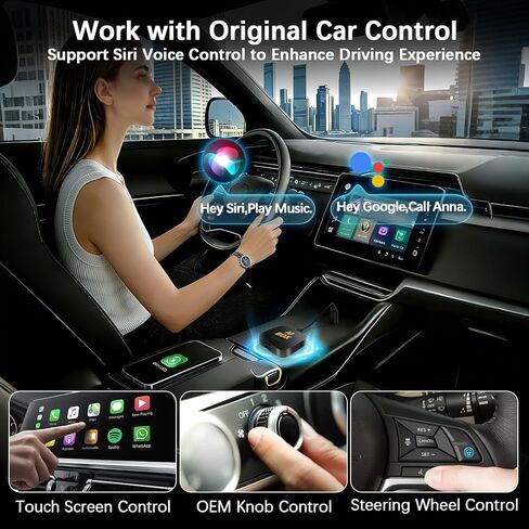 AI Box Carplay، 2+16 جيجابايت Ai Magic Box لبث Netflix/YouTube/TikTok، محول لاسلكي لتشغيل السيارة يدعم iPhone وAndroid Auto، التوصيل والتشغيل، للسيارات مع CarPlay السلكية OEM/Android Auto in Saudi Arabia
