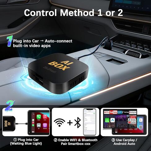AI Box Carplay، 2+16 جيجابايت Ai Magic Box لبث Netflix/YouTube/TikTok، محول لاسلكي لتشغيل السيارة يدعم iPhone وAndroid Auto، التوصيل والتشغيل، للسيارات مع CarPlay السلكية OEM/Android Auto in Saudi Arabia