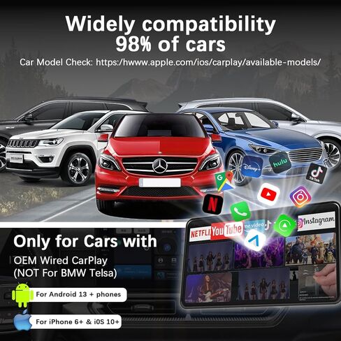 AI Box Carplay، 2+16 جيجابايت Ai Magic Box لبث Netflix/YouTube/TikTok، محول لاسلكي لتشغيل السيارة يدعم iPhone وAndroid Auto، التوصيل والتشغيل، للسيارات مع CarPlay السلكية OEM/Android Auto in Saudi Arabia