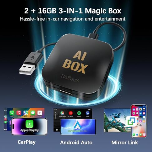 AI Box Carplay، 2+16 جيجابايت Ai Magic Box لبث Netflix/YouTube/TikTok، محول لاسلكي لتشغيل السيارة يدعم iPhone وAndroid Auto، التوصيل والتشغيل، للسيارات مع CarPlay السلكية OEM/Android Auto in Saudi Arabia