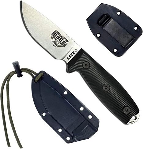 ESEE-3 S35V Fixed Blade Knife, 3D Contoured Handle, Ambidextrous Polymer Sheath, Made in USA in Saudi Arabia