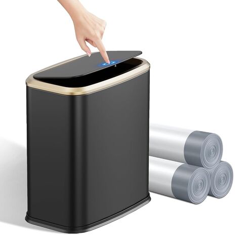 2.1 Gallon Bathroom Trash Can with Lid Press Top, 8 Liter Stainless Steel Garbage Can with Press Type Lid, Slim Trash Bin Waste Basket for Toilet, Office, Bedroom, Living Room (White) in Saudi Arabia