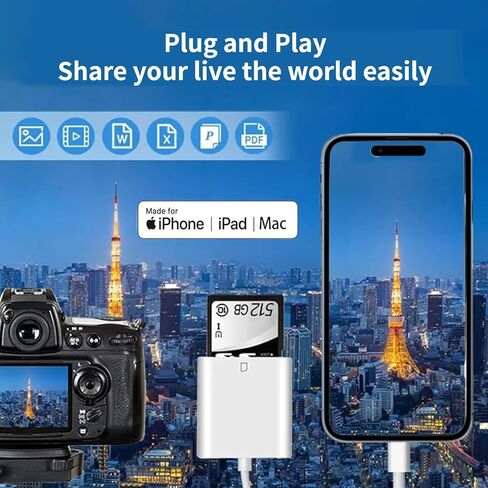 [معتمد من Apple MFi] قارئ بطاقة USB-C إلى SD، محول كاميرا رقمية، محول بطاقة USB 3.0 عالي السرعة إلى SD، قارئ بطاقة ذاكرة USB C Trail Viewer لأجهزة iPhone 17/16/15/iPad/MacBook/iMac/Galaxy/Android in Kuwait