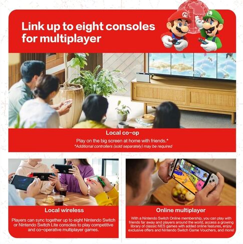 نينتندو سويتش (طراز OLED) مع Joy-Con باللون الأزرق النيون والأحمر النيون وبطاقة Micro SD إضافية بسعة 32 جيجابايت - الإصدار العالمي in Saudi Arabia