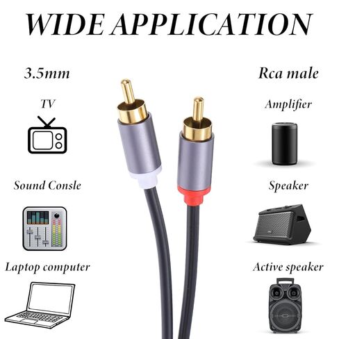 2 قطعة كابلات RCA 2RCA ذكر إلى 2RCA صوت ذكر 1FT RCA كابلات صوت السيارة مضخم الصوت لمكبرات صوت المسرح المنزلي مكبرات الصوت النشطة المضخم in Saudi Arabia