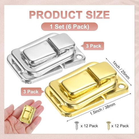 6 Pack Toggle Catch Lock, 1.5 x 1 in Metal Hasp Latches Decorative Clasp with Screws for Jewelry Case/Wooden Boxes/Suitcase, Retro Style Clasp [Gold & Silver] in Saudi Arabia