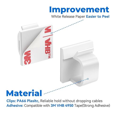 Cable Clips 50pcs with Strong Adhesive Tapes,Wire Holder Organizer Cord Management for Car, Office and Home (White- CC04(50PCS)) in Saudi Arabia