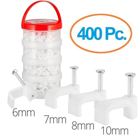 Maximm Cable Management Clips, Square Style for Flat Cables, White - 400 pcs - 6mm + 7mm + 8mm + 10mm with Steel Nails in Saudi Arabia