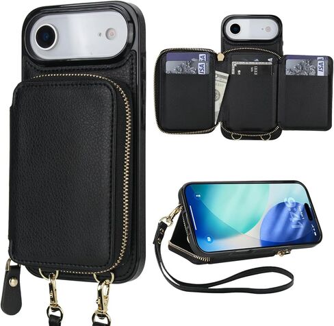 Bocasal for MagSafe Crossbody Wallet Case Compatible with iPhone 17 Air, RFID Blocking Protective Purse Case with Card Slots Holder Kickstand Wrist Strap Lanyard Zipper 6.5 Inch 5G (Black) in Saudi Arabia