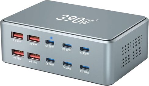 USB C Fast Charger Block 390W 10 Ports usbc Charging Station USB Charger Block Multiple Ports 100W PD GaN Fast Charging Brick hub for iPad iPhone 17 16 15 MacBook Pro/Air Samsung Galaxy in Saudi Arabia