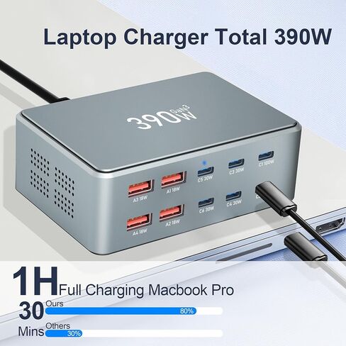USB C Fast Charger Block 390W 10 Ports usbc Charging Station USB Charger Block Multiple Ports 100W PD GaN Fast Charging Brick hub for iPad iPhone 17 16 15 MacBook Pro/Air Samsung Galaxy in Saudi Arabia