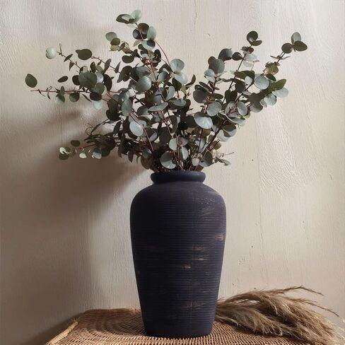 Handmade Black Vase - 11" Tall Large Ceramic Rustic Vase, Black Vintage Decorative Vase, Farmhouse Black Vase for Home Decor, Living Room, Shelf Decor, Enterway, Table, Fireplace Decoration in Saudi Arabia
