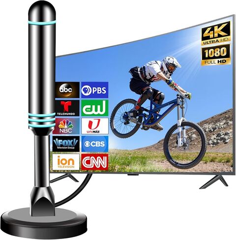 هوائي تلفزيون داخلي، هوائي تلفزيون رقمي 2026 للقنوات المحلية، هوائي HDTV للتلفزيون بدون كابل للتلفزيون الذكي/القديم، استقبال طويل المدى يدعم 4K 1080p in Saudi Arabia