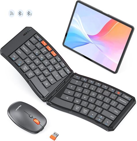 MEETION Ergonomic Foldable Keyboard and Mouse, Portable Bluetooth Keyboard and Mouse for Business Travel, Ultra-Thin Folding Wireless Keyboard Mouse for Windows/Mac/iOS/Andriod, C9880 in Kuwait