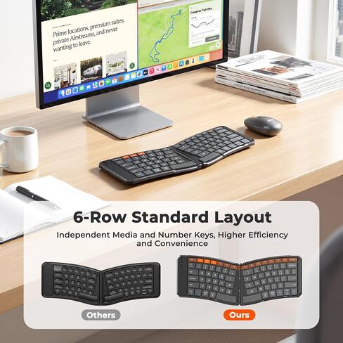 MEETION Ergonomic Foldable Keyboard and Mouse, Portable Bluetooth Keyboard and Mouse for Business Travel, Ultra-Thin Folding Wireless Keyboard Mouse for Windows/Mac/iOS/Andriod, C9880 in Kuwait