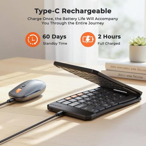 MEETION Ergonomic Foldable Keyboard and Mouse, Portable Bluetooth Keyboard and Mouse for Business Travel, Ultra-Thin Folding Wireless Keyboard Mouse for Windows/Mac/iOS/Andriod, C9880 in Kuwait