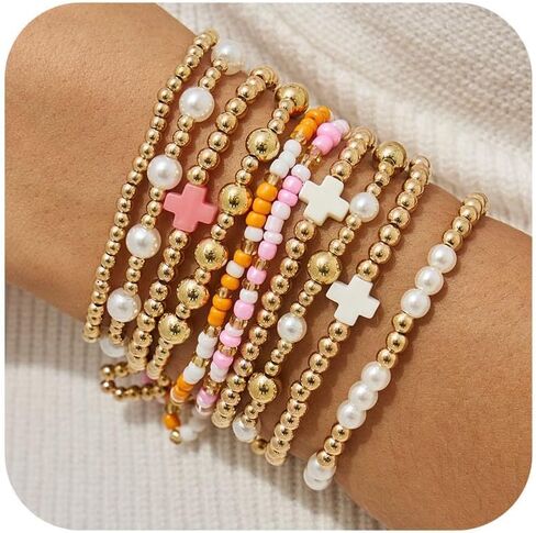 Long tiantian Bracelet Stack for Women Gold Stackable Bracelets Silver Stack Bracelets Stacking Layered Bracelet Sets Non Tarnish in Saudi Arabia