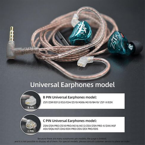 KZ ZS10 Pro Cable with Mic Oxygen-Free Copper 2Pin 0.75mm Upgraded IEM Cable with 3.5mm Plug for KZ EDX Pro ZAS ASX ZSX TRN ST2 CS4 Earphones(C Pin,with Mic) in Saudi Arabia