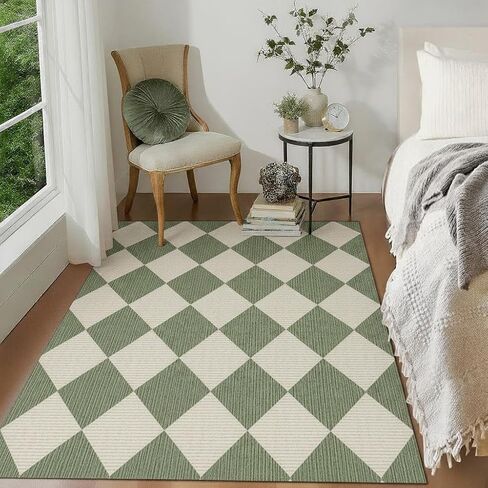 GarveeHome 5x7 Modern Checkered Area Rug, Geometric Farmhouse Washable Rugs for Living Room Bedroom, Soft Low Pile Non Slip Diamond Floor Mat Plaid Print Throw Rug Indoor Carpet Dining Room Playroom in Saudi Arabia