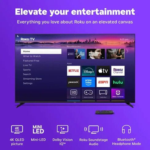 Roku 55 Inch Class Pro Series 4K QLED Mini-LED Smart TV with HDR, Voice Remote, Wi-Fi 6, Dolby Vision, 12 Month CPS Warranty, HDMI Cable and Screen Cleaner for Home Entertainment Streaming (55 inch) in Saudi Arabia