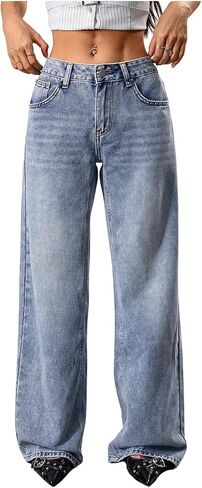 WDIRARA Women's Low Rise Baggy Jeans Y2k Loose Wide Leg Denim Pants in Saudi Arabia